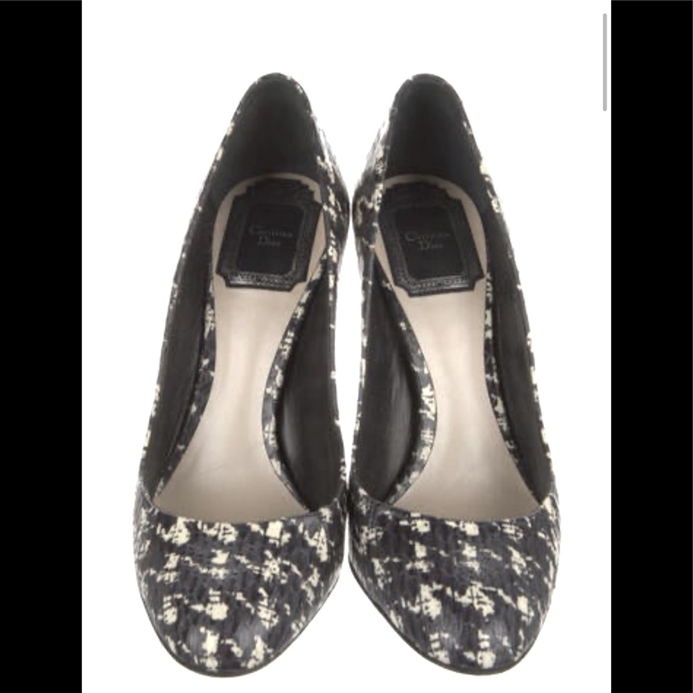 Christian Dior leather houndstooth round toe high heels 36 with box